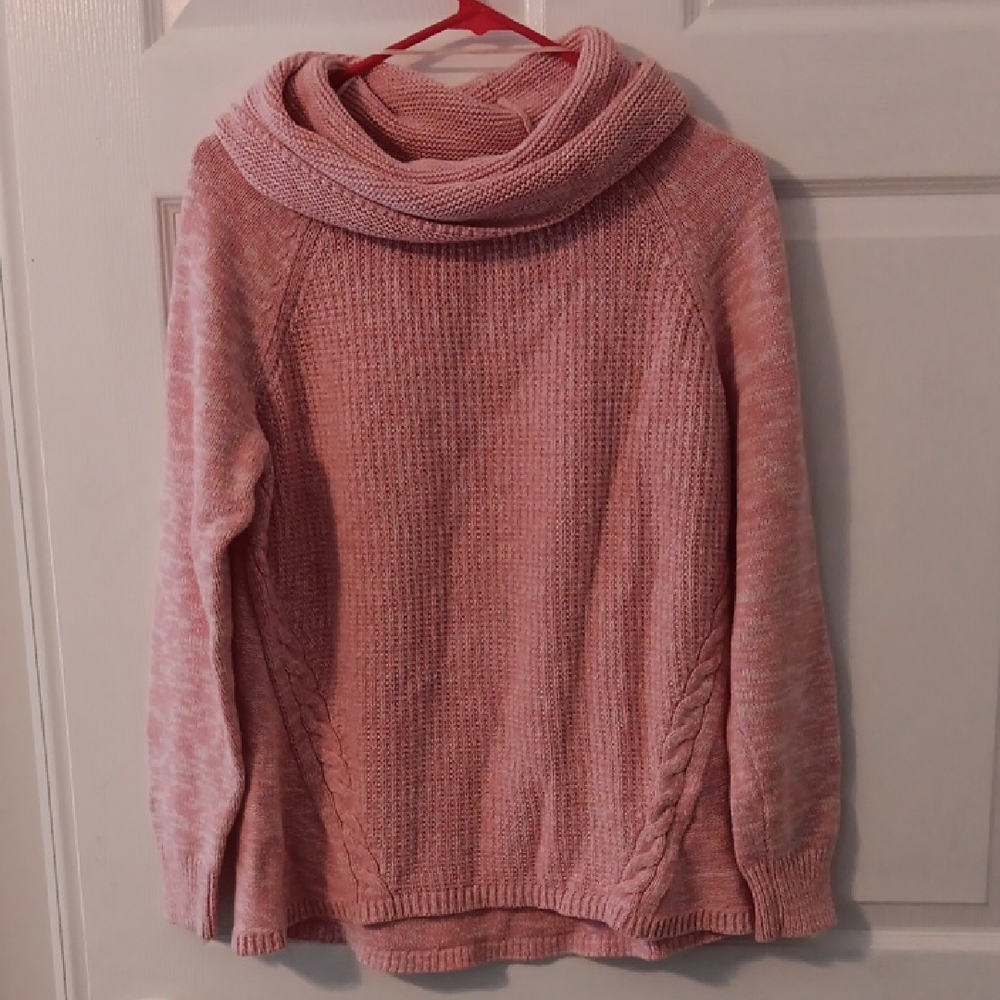 Croft & Barrow Pink Ribbed Cowl Neck Sweater